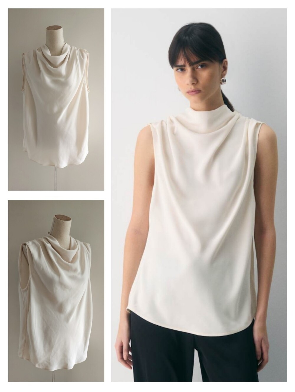 Babaton Carter Blouse Ivory Sleeveless Cowl Neck In Light Birch Aritzia